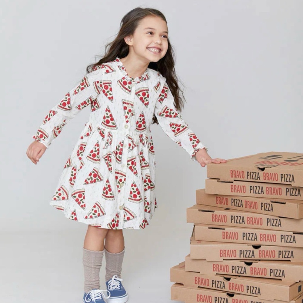 Pink Chicken Autumn Dress in Pizza Party